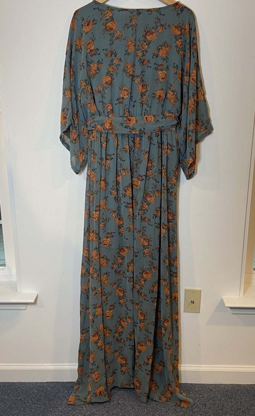 NWT Baltic Born Kia Kimono Maxi Dress Dusty Blue Orange Floral Wedding XXXL New - Picture 6 of 7